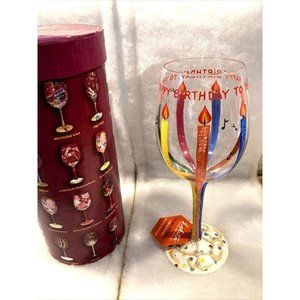 Lolita "HAPPY BIRTHDAY" Hand Painted WINE GLASS 15 oz with Recipe ~ NEW IN BOX